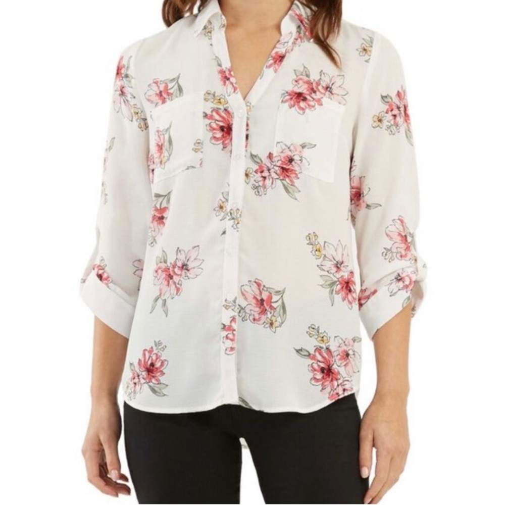 BCX Floral Print Collared Shirt